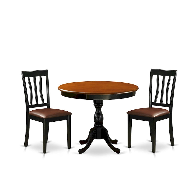 East West Furniture Dining Table Set- A Round Kitchen Table and Dining Chairs, Black & Cherry (Pieces & Seat Type Options)