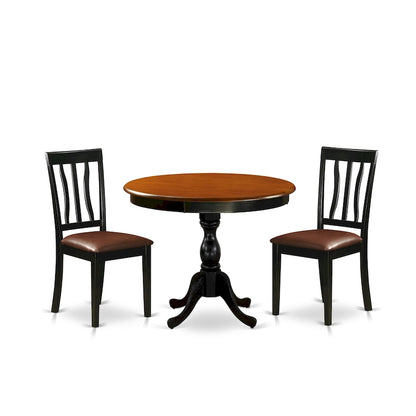East West Furniture Dining Table Set- A Round Kitchen Table and Dining Chairs, Black & Cherry (Pieces & Seat Type Options)