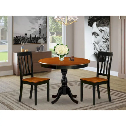 East West Furniture Dining Table Set- A Round Kitchen Table and Dining Chairs, Black & Cherry (Pieces & Seat Type Options)