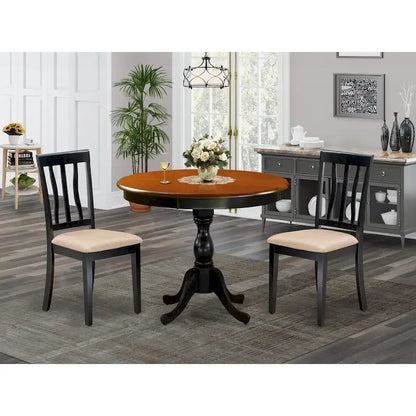 East West Furniture Dining Table Set- A Round Kitchen Table and Dining Chairs, Black & Cherry (Pieces & Seat Type Options)