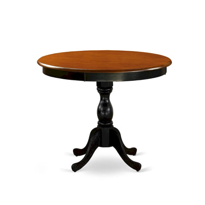 East West Furniture Dining Table Set- A Round Kitchen Table and Dining Chairs, Black & Cherry (Pieces & Seat Type Options)