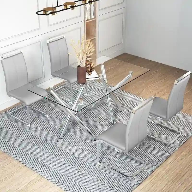 Dining Chair with C-shaped Chrome Metal Legs(Set of 4)