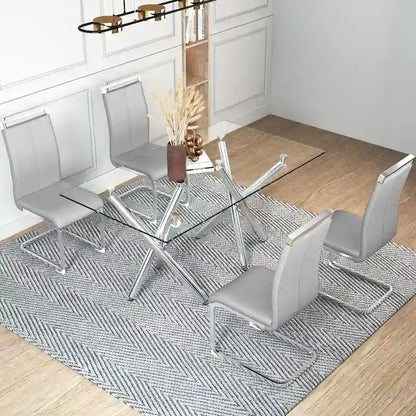 Dining Chair with C-shaped Chrome Metal Legs(Set of 4)