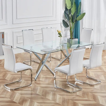 Dining Chair with C-shaped Chrome Metal Legs(Set of 4)