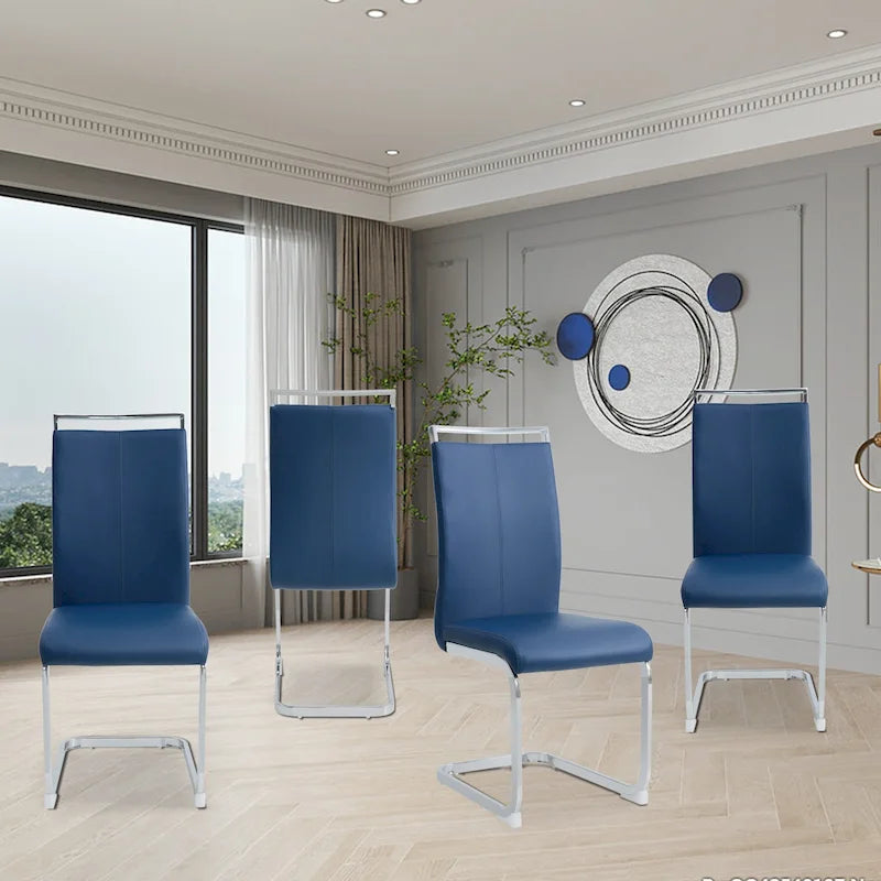 Dining Chair with C-shaped Chrome Metal Legs(Set of 4)