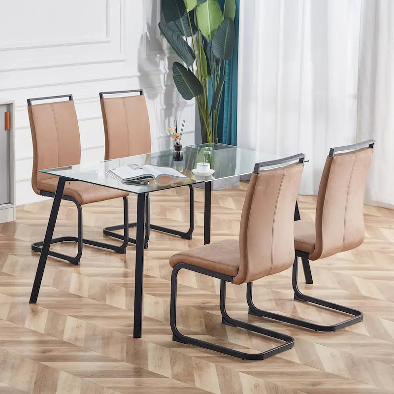 Dining Chair with C-shaped Chrome Metal Legs(Set of 4)
