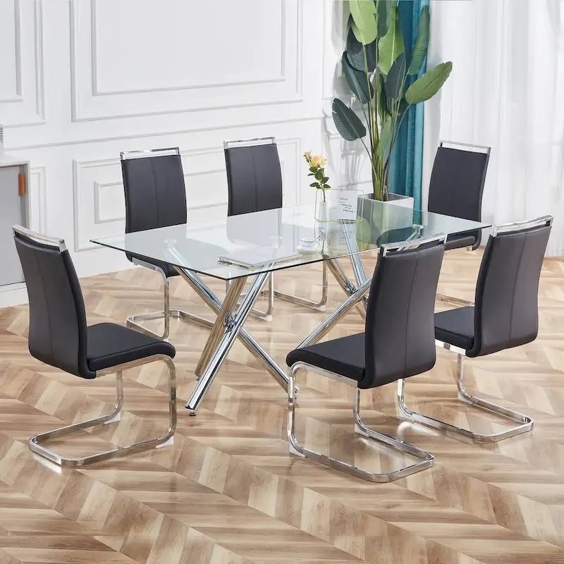 Dining Chair with C-shaped Chrome Metal Legs(Set of 4)