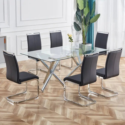 Dining Chair with C-shaped Chrome Metal Legs(Set of 4)
