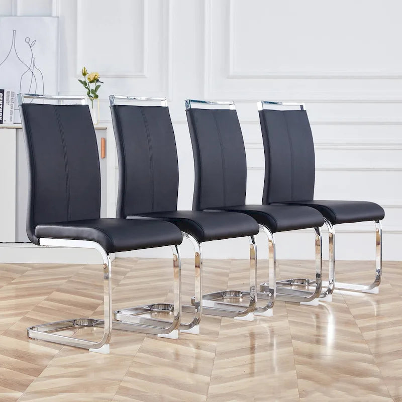 Dining Chair with C-shaped Chrome Metal Legs(Set of 4)