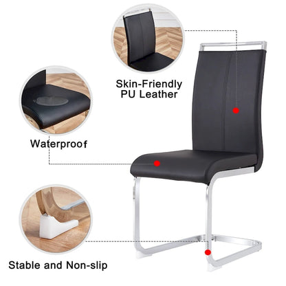 Dining Chair with C-shaped Chrome Metal Legs(Set of 4)