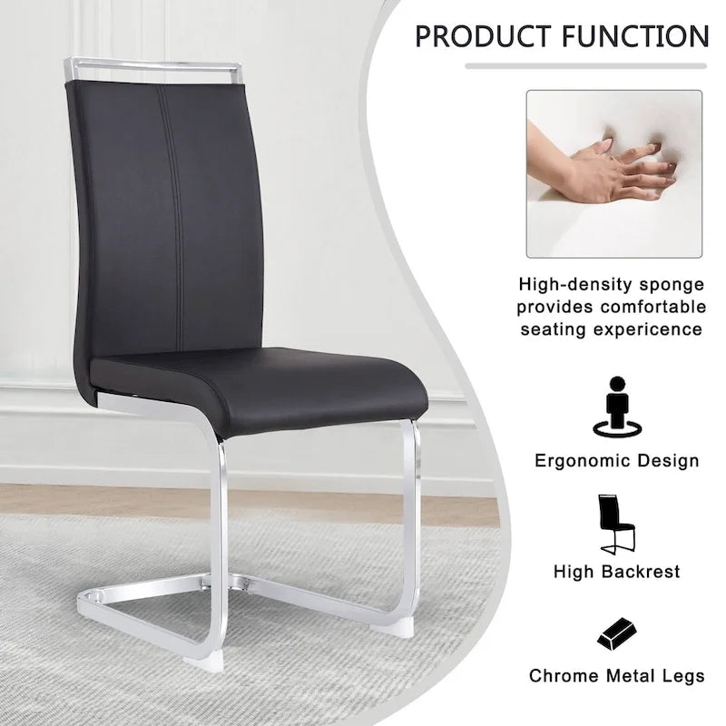 Dining Chair with C-shaped Chrome Metal Legs(Set of 4)