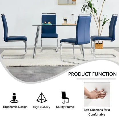 Dining Chair with C-shaped Chrome Metal Legs(Set of 4)