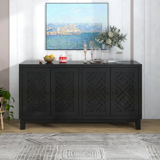 4 Door Buffet Cabinet Large Storage Space Sideboard Living Room Dining Room