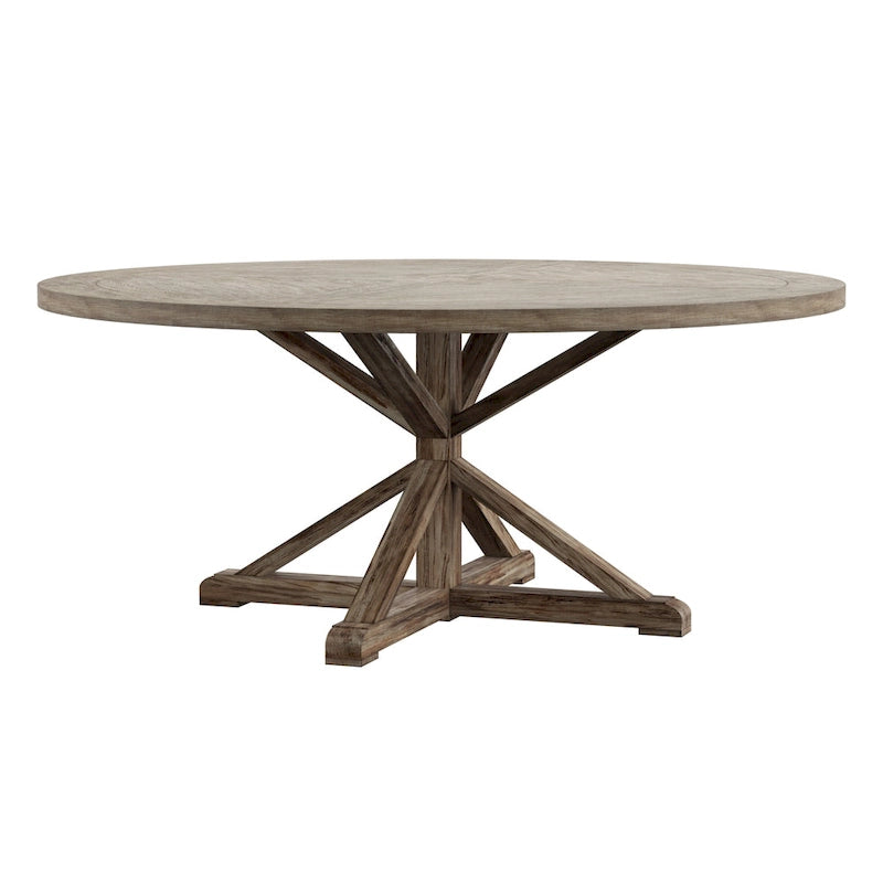 Benchwright Round Antique Grey Oak Dining Table by iNSPIRE Q Artisan