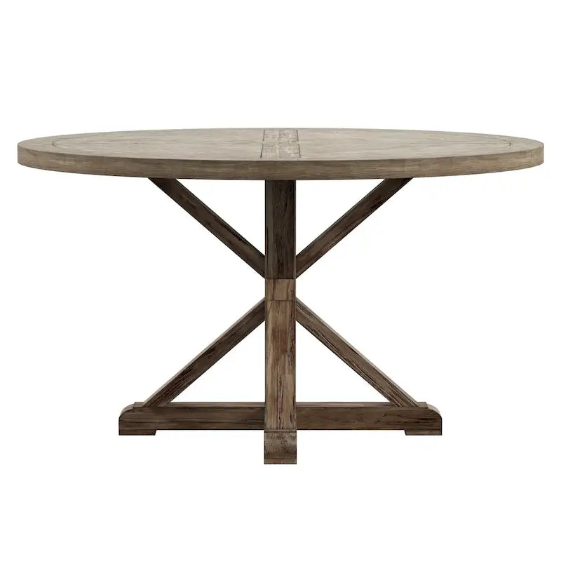 Benchwright Round Antique Grey Oak Dining Table by iNSPIRE Q Artisan