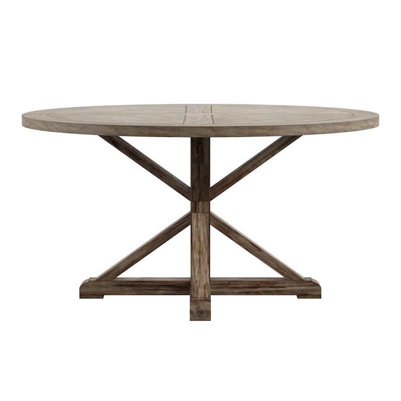 Benchwright Round Antique Grey Oak Dining Table by iNSPIRE Q Artisan