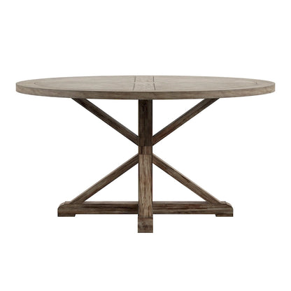 Benchwright Round Antique Grey Oak Dining Table by iNSPIRE Q Artisan