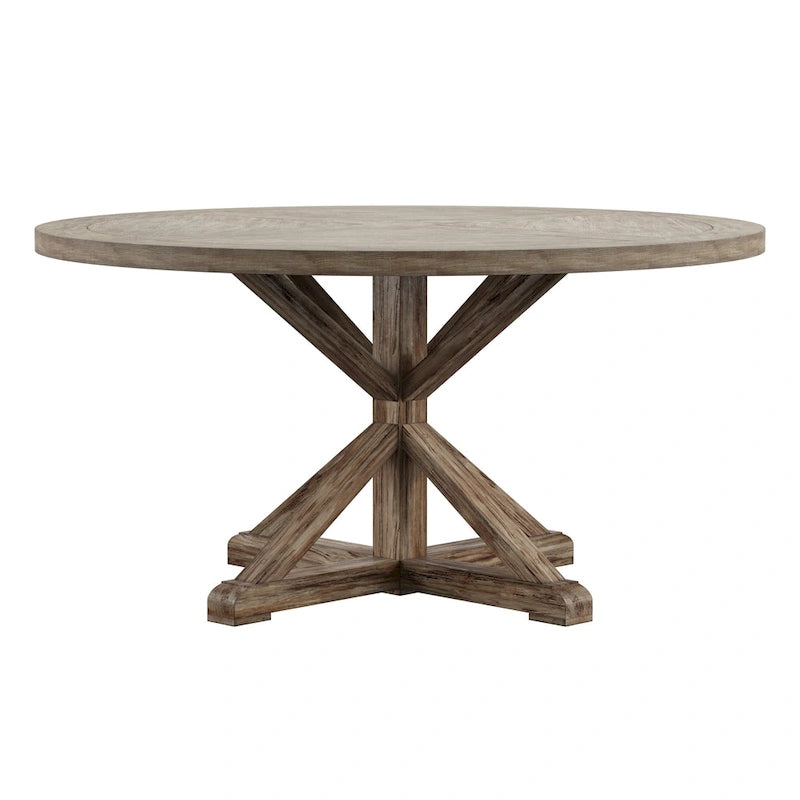 Benchwright Round Antique Grey Oak Dining Table by iNSPIRE Q Artisan