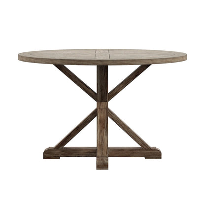 Benchwright Round Antique Grey Oak Dining Table by iNSPIRE Q Artisan