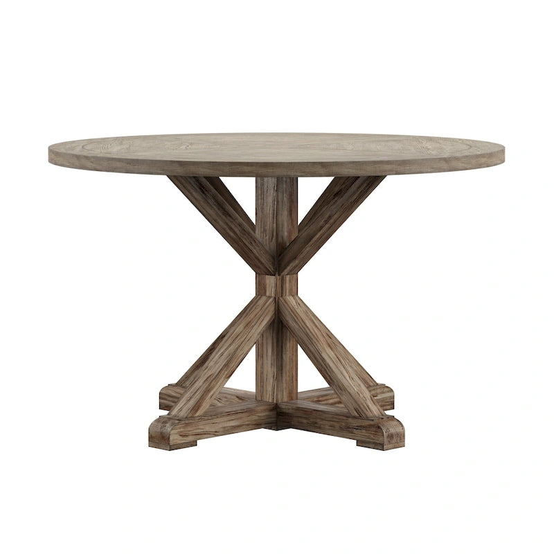 Benchwright Round Antique Grey Oak Dining Table by iNSPIRE Q Artisan