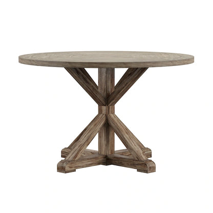 Benchwright Round Antique Grey Oak Dining Table by iNSPIRE Q Artisan