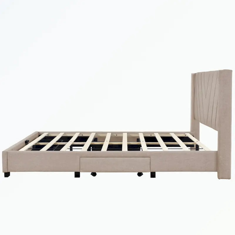 Queen Size Storage Bed Linen Upholstered Platform Bed with 3 Drawers