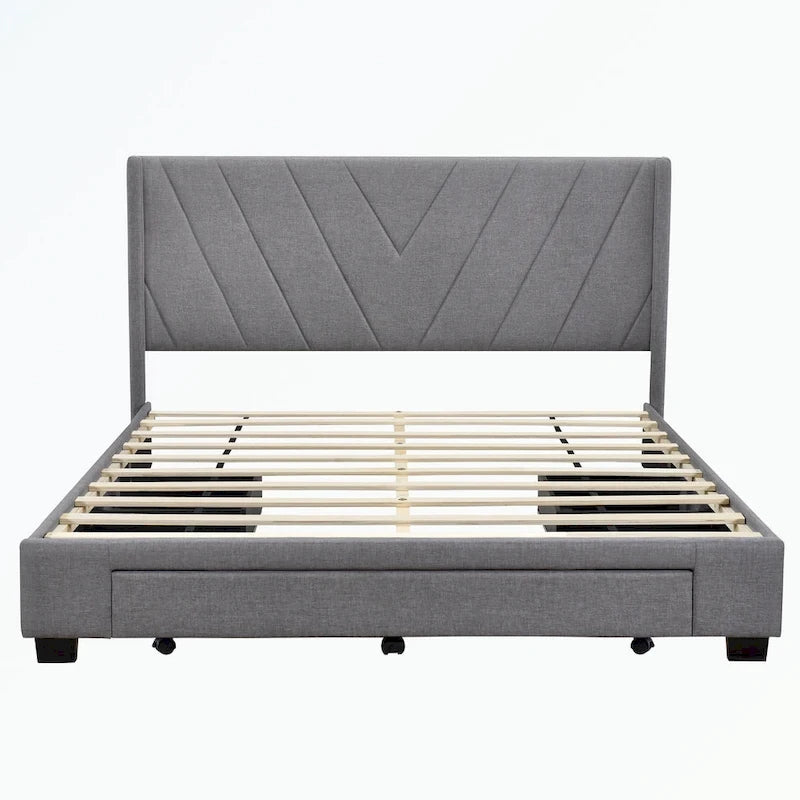 Queen Size Storage Bed Linen Upholstered Platform Bed with 3 Drawers