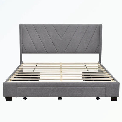 Queen Size Storage Bed Linen Upholstered Platform Bed with 3 Drawers
