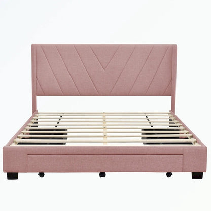Queen Size Storage Bed Linen Upholstered Platform Bed with 3 Drawers