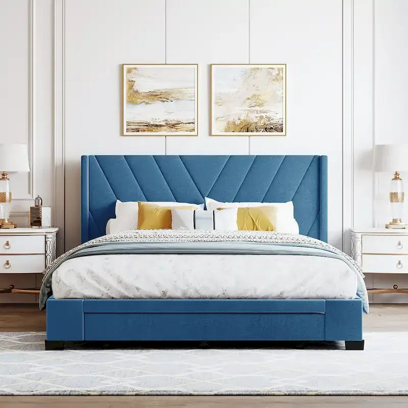 Queen Size Storage Bed Linen Upholstered Platform Bed with 3 Drawers
