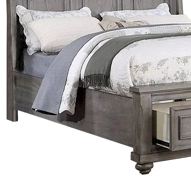Demi King Size Bed, Sleigh Headboard, 2 Storage Drawers, Oak Gray Wood