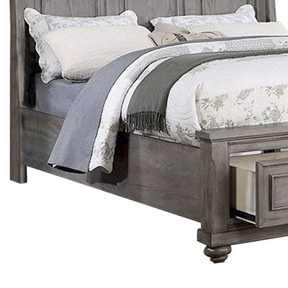 Demi King Size Bed, Sleigh Headboard, 2 Storage Drawers, Oak Gray Wood