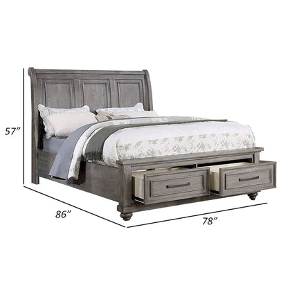 Demi King Size Bed, Sleigh Headboard, 2 Storage Drawers, Oak Gray Wood