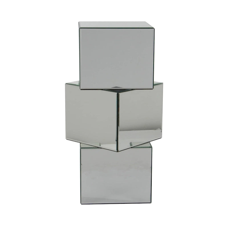 Glass Mirrored Pedestal Table - Silver - Roche River Decor - 12W x 15L x 30H