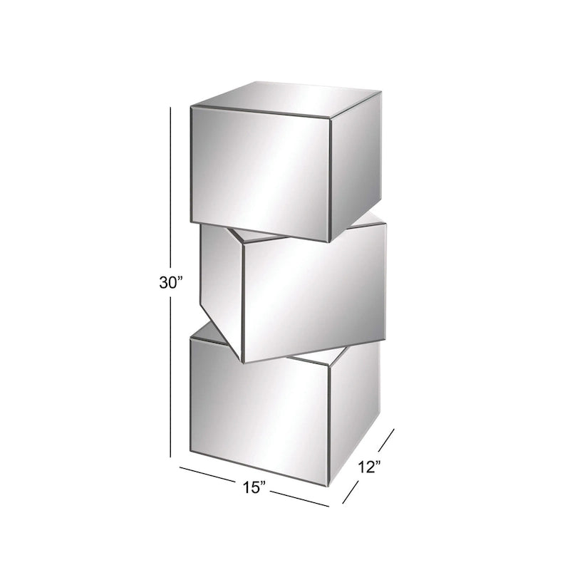 Glass Mirrored Pedestal Table - Silver - Roche River Decor - 12W x 15L x 30H