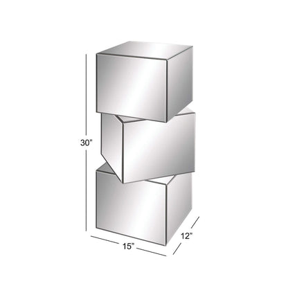 Glass Mirrored Pedestal Table - Silver - Roche River Decor - 12W x 15L x 30H