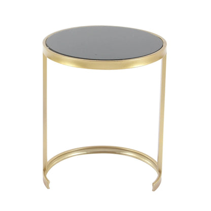 Metal Round Nesting Accent Table with Black Glass Top - Set of 3 Gold or Silver - Roche River Decor