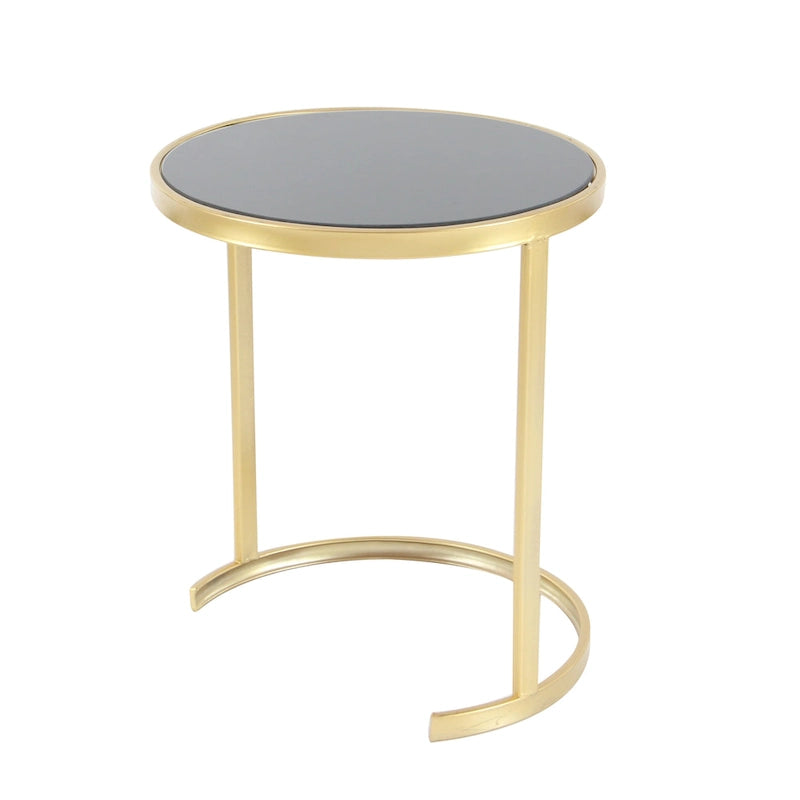 Metal Round Nesting Accent Table with Black Glass Top - Set of 3 Gold or Silver - Roche River Decor