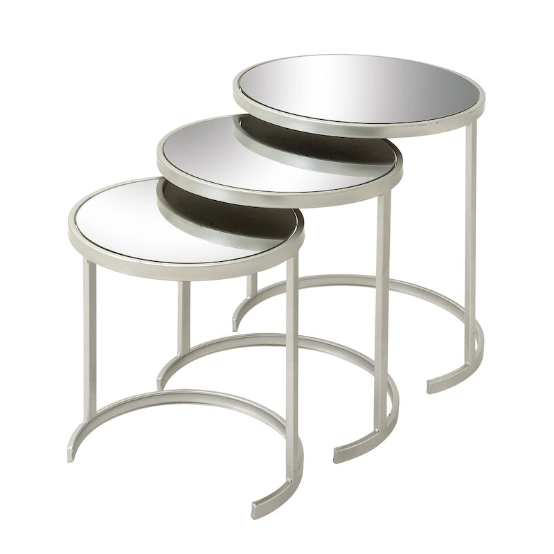 Metal Round Nesting Accent Table with Black Glass Top - Set of 3 Gold or Silver - Roche River Decor