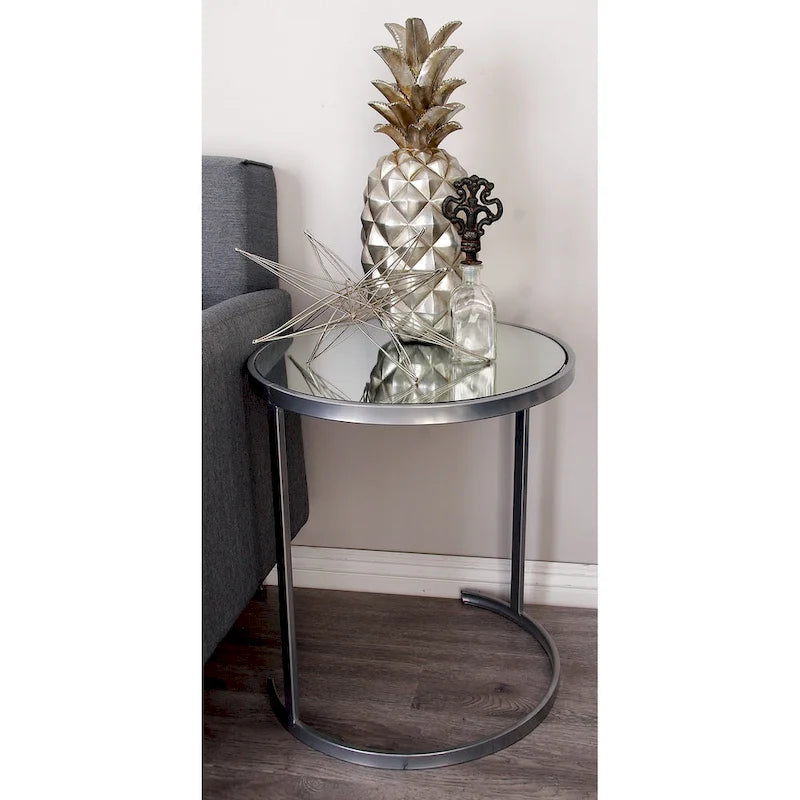 Metal Round Nesting Accent Table with Black Glass Top - Set of 3 Gold or Silver - Roche River Decor