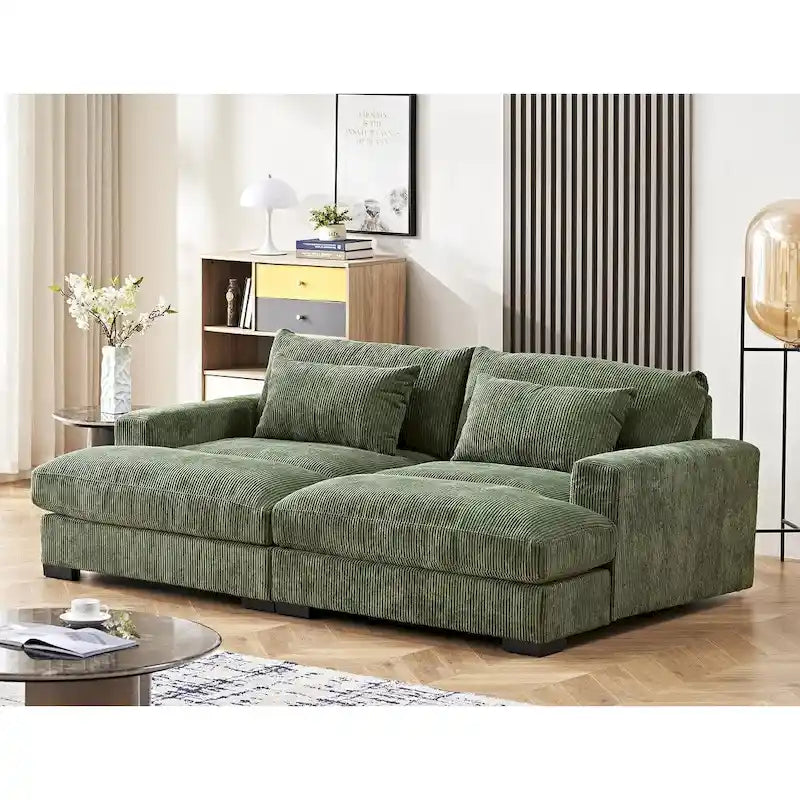 Luxe Sleeper Sofa Corduroy Upholstery Double Chaise Design Convertible to Twin Size Bed