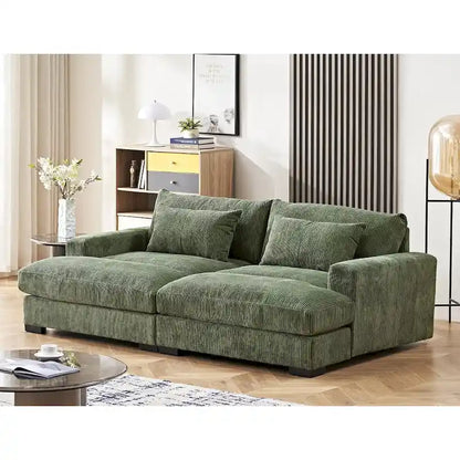 Luxe Sleeper Sofa Corduroy Upholstery Double Chaise Design Convertible to Twin Size Bed