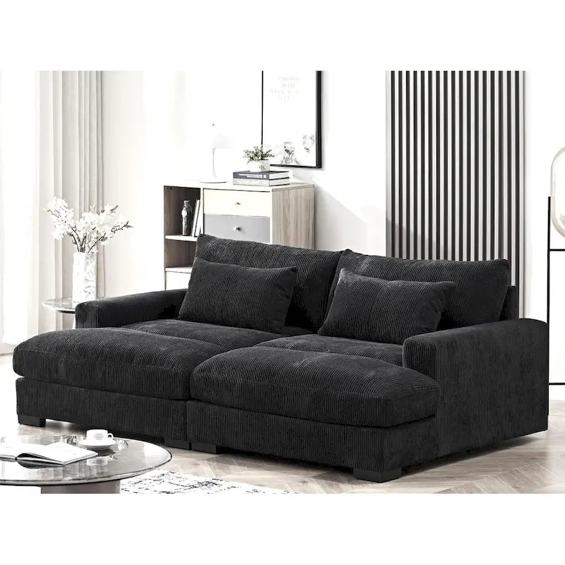 Luxe Sleeper Sofa Corduroy Upholstery Double Chaise Design Convertible to Twin Size Bed