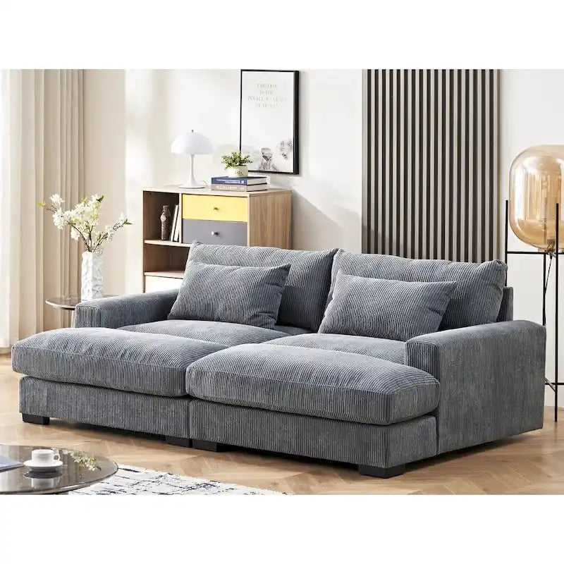 Luxe Sleeper Sofa Corduroy Upholstery Double Chaise Design Convertible to Twin Size Bed
