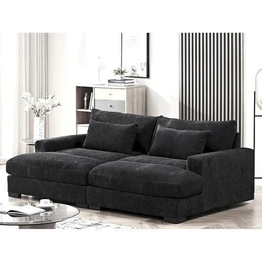 Luxe Sleeper Sofa Corduroy Upholstery Double Chaise Design Convertible to Twin Size Bed