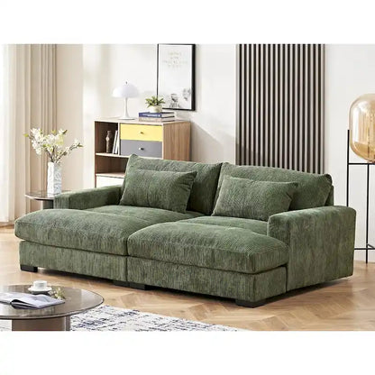 Luxe Sleeper Sofa Corduroy Upholstery Double Chaise Design Convertible to Twin Size Bed