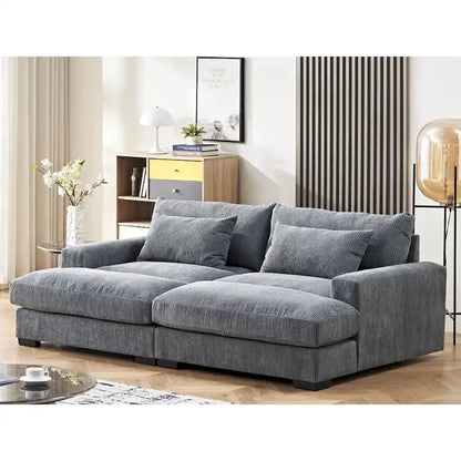 Luxe Sleeper Sofa Corduroy Upholstery Double Chaise Design Convertible to Twin Size Bed
