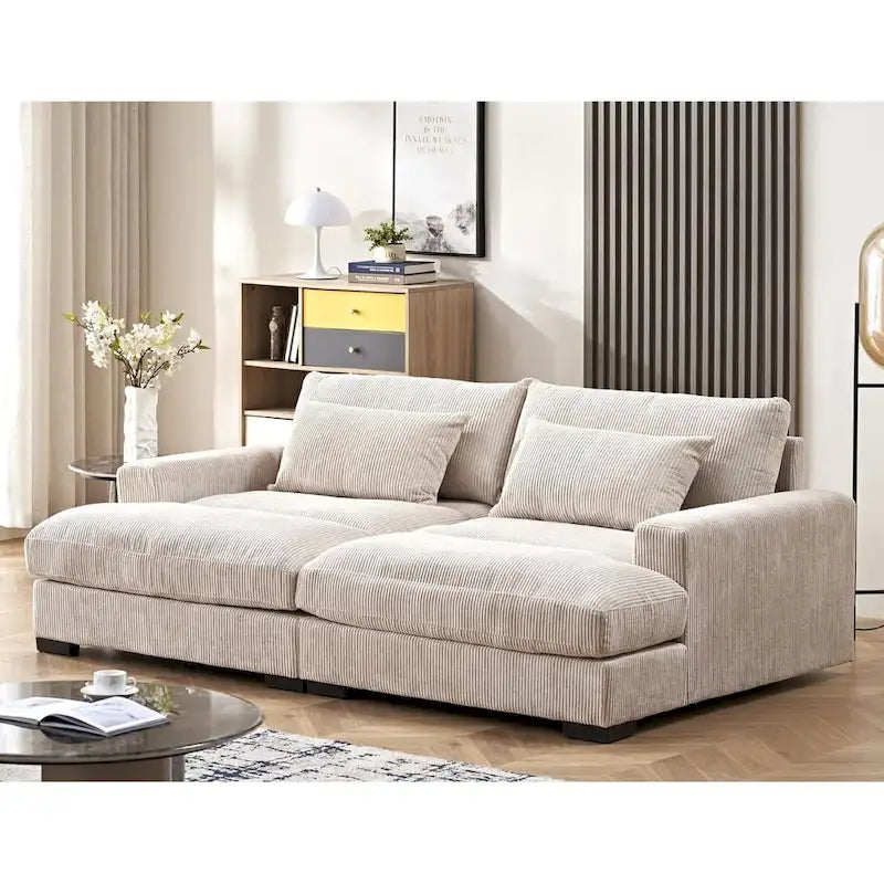 Luxe Sleeper Sofa Corduroy Upholstery Double Chaise Design Convertible to Twin Size Bed