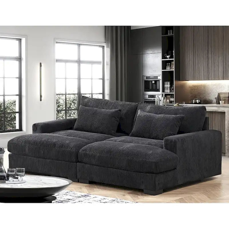 Luxe Sleeper Sofa Corduroy Upholstery Double Chaise Design Convertible to Twin Size Bed