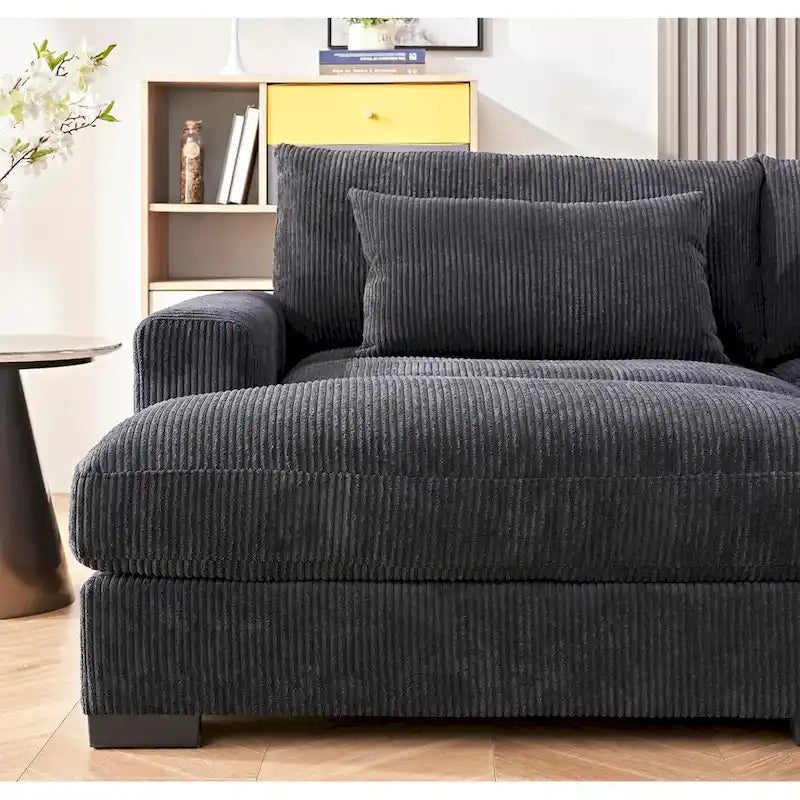 Luxe Sleeper Sofa Corduroy Upholstery Double Chaise Design Convertible to Twin Size Bed